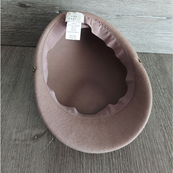 A New Day 100% Wool Captain Flat Hat Brown Cap Hipster Newsboy Chain Trim - Picture 4 of 5